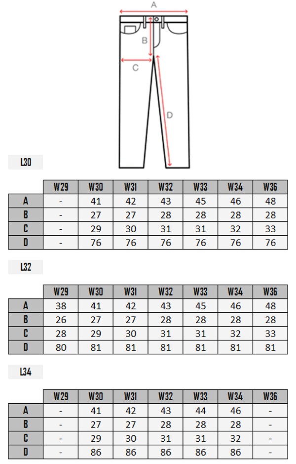  Gael Blend Multiflex Jeans size table 