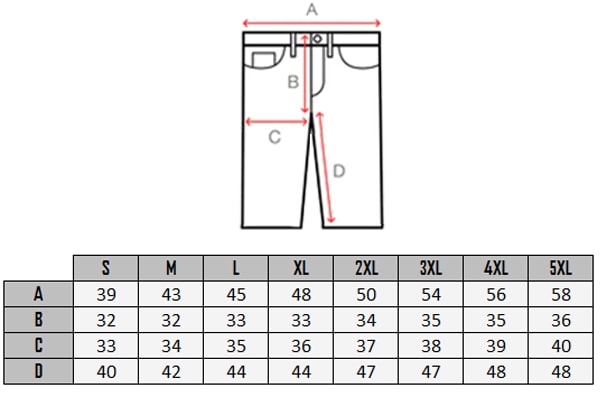 Sizeguide of Urban Classic Urban ¾ Shorts 