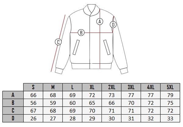  Hi Performence Leather jacket size table