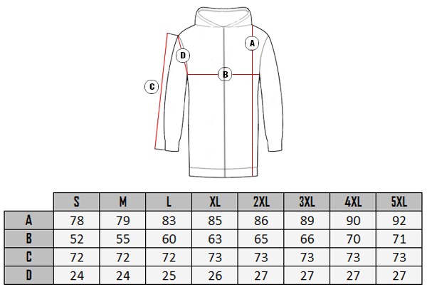 Almighty Carisma Trøje size table 