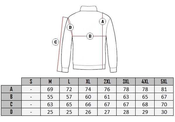  RD Balder Cashmere size table 