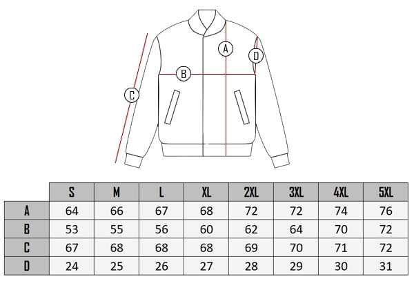  RD thunder skinnjakke size table 