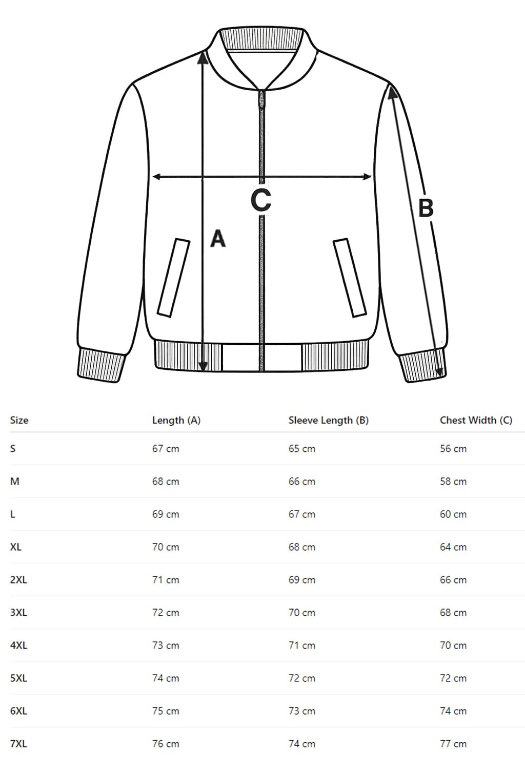 Rivian leather jacket size table