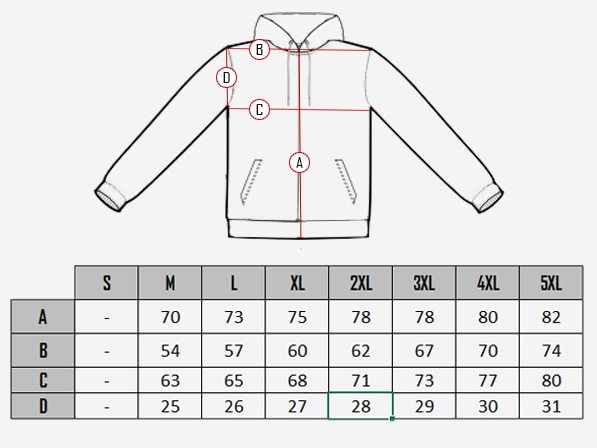 Highway D12 Hoodie - sort size table