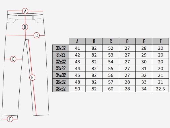 RD Premium Thunder Skindbukse  SIZE CHART