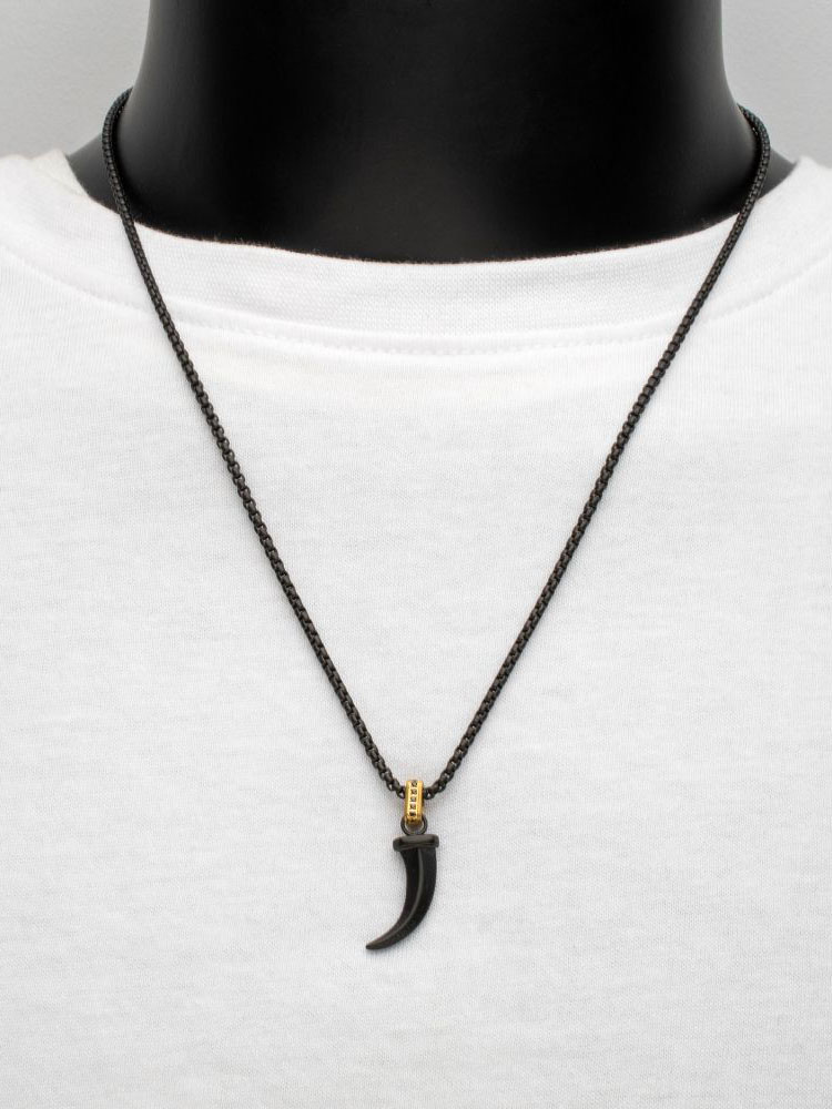 Horn Pendant Inox Halsband - Svart 5.jpg