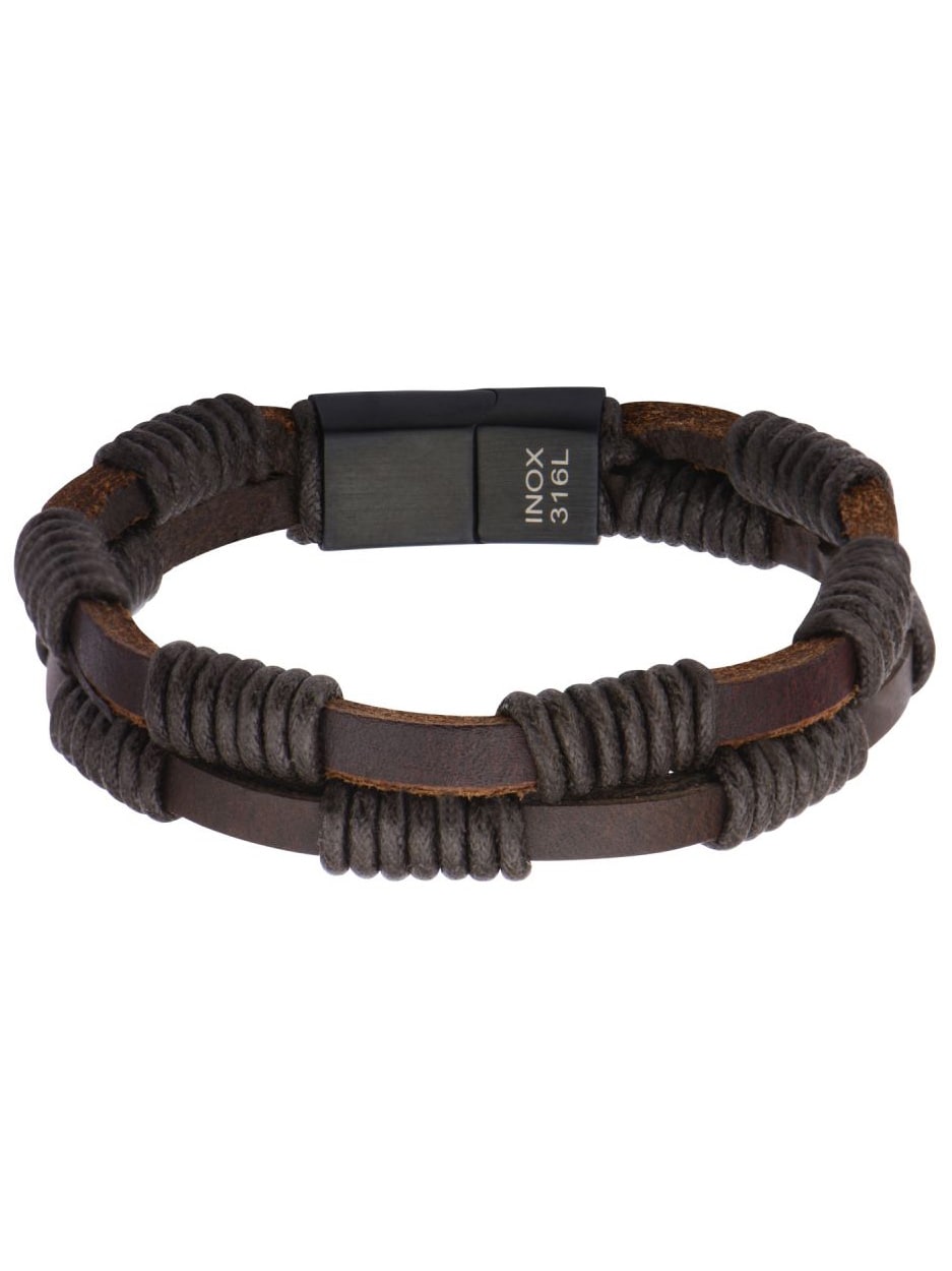 Leather Rope Inox Armband - Brun.jpg